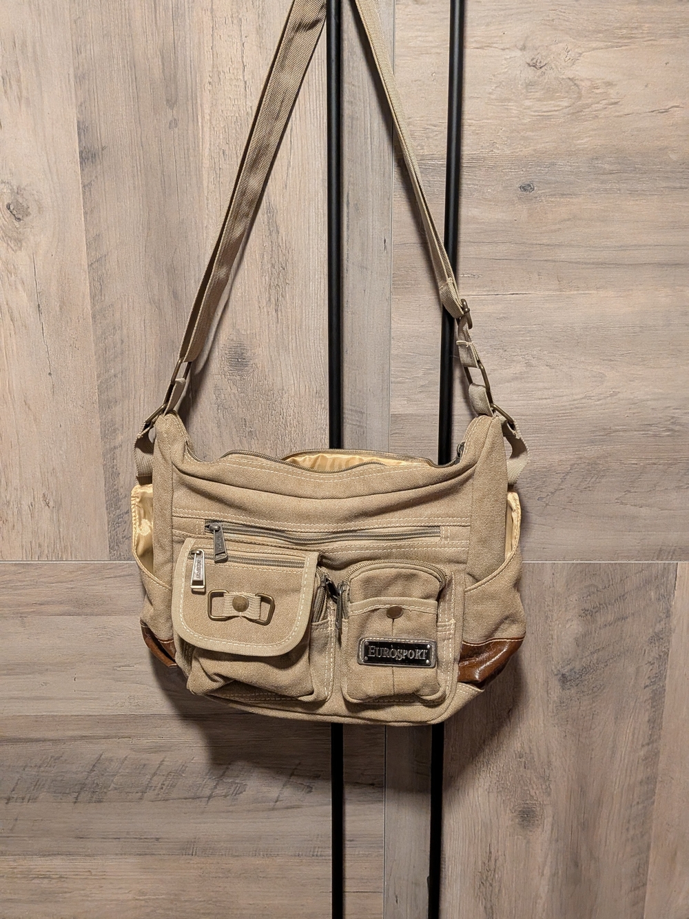 EuroSport Canvas Messenger Bag Multi-Pocket Crossbody Shoulder Sling Bag - Khaki
